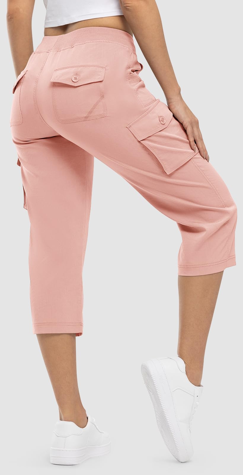 Rdruko Capri Pants for Women with Pockets Lightweight Hiking Summer Pants,Pink, US L