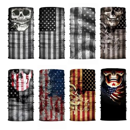 Neck Gaiter Balaclava Face Mask for Cycling Running Hiking Sun Wind Protection - Red/Tan/Navy - 8 Pack