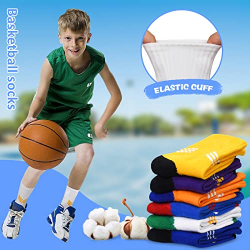 Kids Basketball Socks 6 Pairs - 7-10 Years Multicolor Athletic Sports Socks for Boys