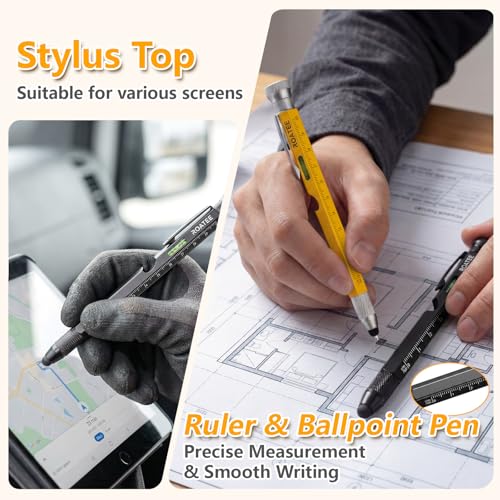 Multitool Pen for Men - 12-in-1 Construction Gadget with LED Light - Black