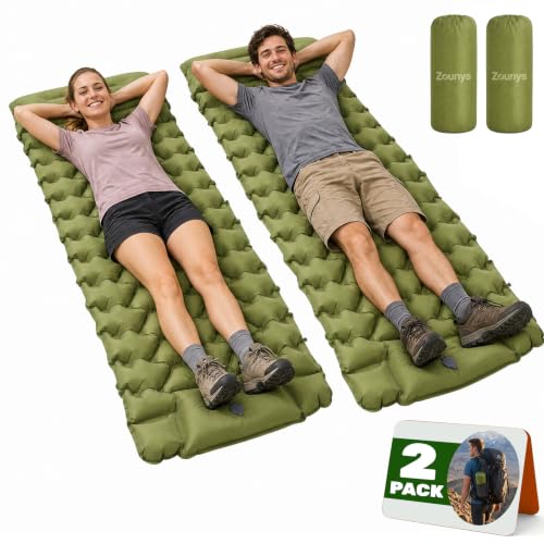 Inflatable Camping Sleeping Pad with Pillow and Foot Pump - 2 Pack, Lightweight and Compact for Tent, Backpacking, Hiking (Green)
