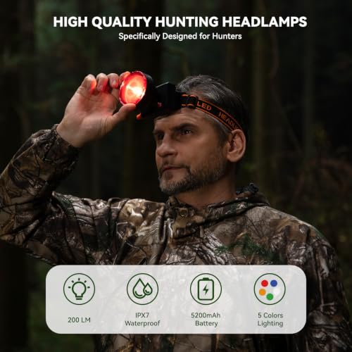 Dimmable LED Headlamp for Hunting Coon Coyotes Hog Camping 200 Lumens Rechargeable
