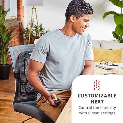 HoMedics Contouring Back Support, Ergonomic Design, 6 Electric Heat Settings with 2-Hour Shutoff, Heat Therapy for Back Pain Relief, Adjustable for Office or Home Chair