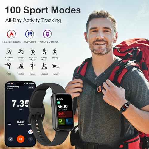 Fitness Tracker,Smart Watch with 24/7 Heart Rate Blood Oxygen Sleep Monitor,1.47" HD Touchsreen with Step & Calorie Counter 100+ Sport Modes Health Activity Trackers for Men and Women (Black)