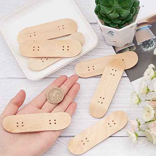 FINGERINSPIRE 8Pcs Mini Skateboard Tiny Maple Wooden Fingerboard Finger Skateboards Accessories with Plastic Box Reduce Pressure Kids Gifts Party Favors(Wood Color, 3.9 x 1.8inch)