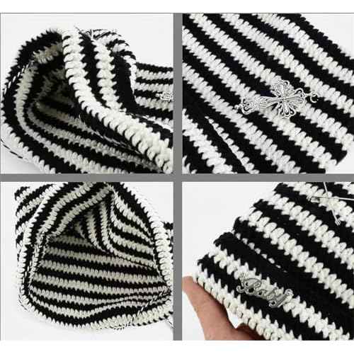 Y2k Beanies Crochet Knitted Cat Hats Goth Cross Devil Hat Striped Alt Emo Accessories Grunge Y2k Aesthetic Clothes