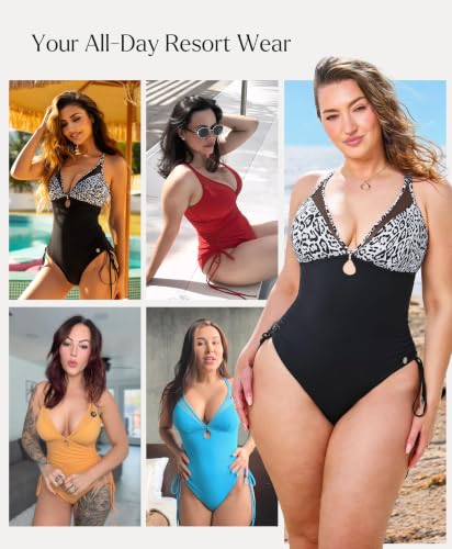 Popilush Tummy Control One-Piece Swimsuit for Women - Large Black Shapewear Bathing Suit