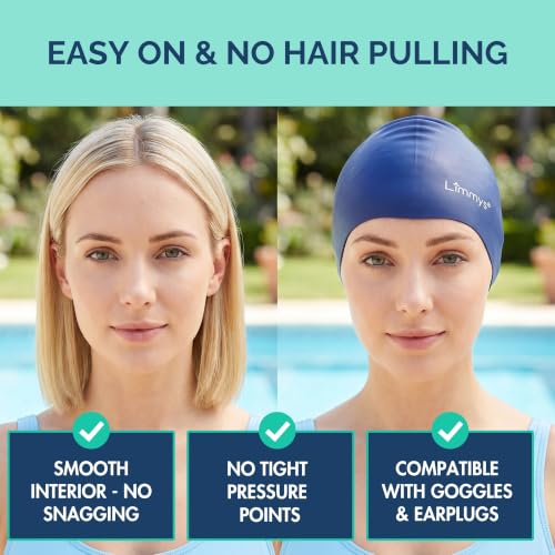 Limmys Silicone Swim Cap for Adults - One Size Black Non-Slip Fit