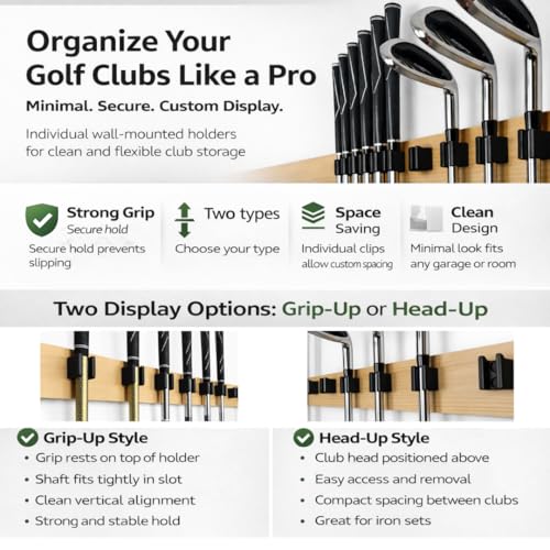 Golf Club Wall Mount Holder Set - 15 Wall Hangers for Golf Clubs