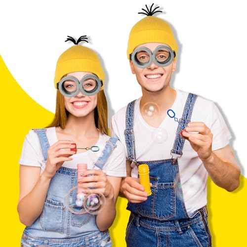 6 Pcs Halloween Costume Accessories for Adult,Yellow Beanie/Goggles Glasses/Gloves for Men Women Cosplay Party Set
