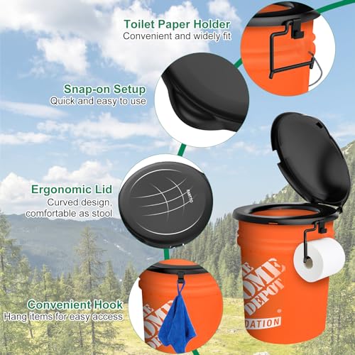 Black Portable Toilet Seat for 5 Gallon Buckets Camping Hiking Outdoor