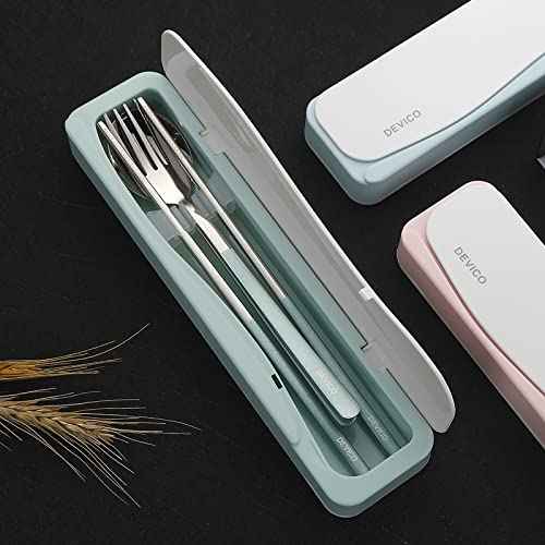 DEVICO Travel Utensils With Case, 18/8 Stainless Steel Camping Utensils, Reusable Portable Silverware Cutlery Set For Lunch Box, Include Fork Spoon Chopsticks
