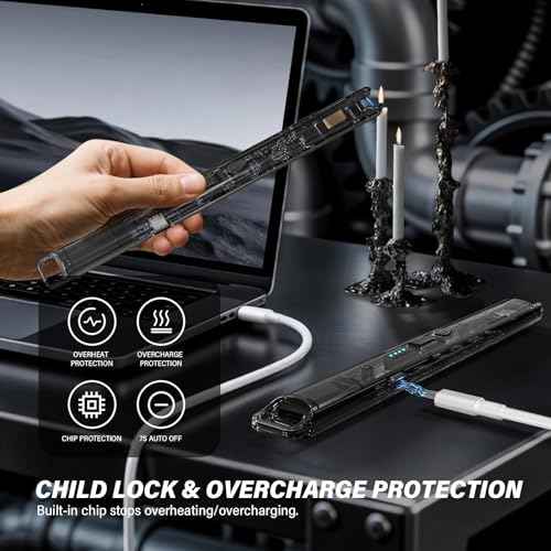 KTEBO¢ç 2 Pack Electric Candle Lighters - 7.4 inch Long USB Rechargeable Plasma Arc Lighter with Safety Lock, Windproof Lighter for Candles, Grill, Camping - See-Through Tech Design, Stocking Stuffers