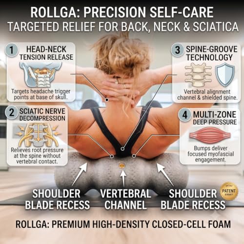 Rollga LITE Soft Density Ergonomic Foam Roller for Back Pain & Muscle Recovery - Black & White
