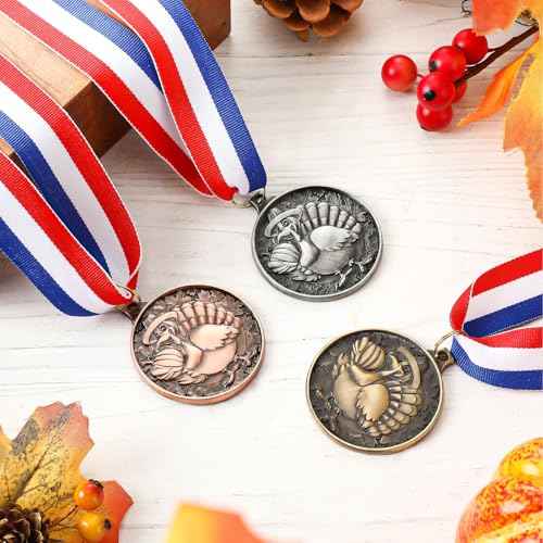 Thanksgiving Medals Turkey Medals with Neck Ribbons 2 Inch Turkey Trot Awards for Thanksgiving Prizes Turkey Racing Medals Fall Holiday Party Supply