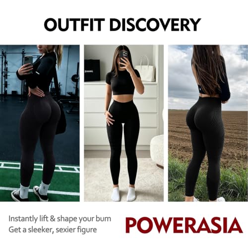 POWERASIA 3D Anti Cellulite Leggings for Women Medium Black Compression Yoga Pants