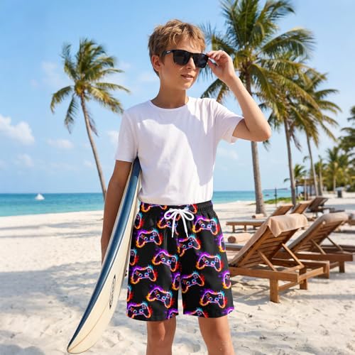 Boys Swim Trunks Bathing Suit with Compression Liner - Game Console / 10-12 Years