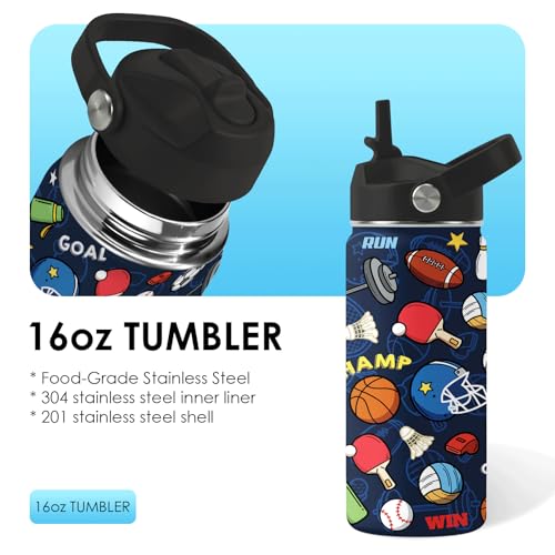 Sport 16oz Water Bottle with Straw Lid - Insulated Stainless Steel Leakproof Drink Cup