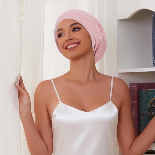 Kafteri Satin Lined Bonnet for Sleeping, Adjustable Hair Bonnets with Stretch Band, Slouchy Bonnet for Curly Hair