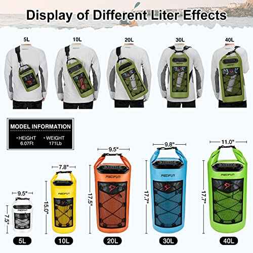 Piscifun Dry Bag, Waterproof Floating Backpack 10L/20L/30L/40L with Waterproof Phone Case for Boating, Kayaking, Fishing