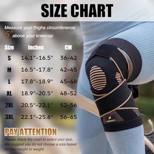 NEENCA Copper Knee Brace with Straps for Women/Men, Knee Compression Sleeve for Knee Pain, Arthritis, ACL, Meniscus Tear, Joint Pain Relief. Knee Support for Running, Workout, Weightlifting - Single