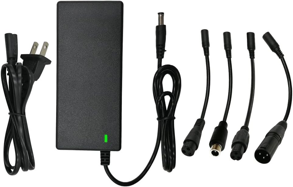 29.4V 2A Charger 5 Plugs for Scooter 24V 25.2V 25.6V Lithium Battery, Pack DC 5.5 * 2.1 with 8mm 3 Prong/ 12mm 3 Prong/ 8mm RCA/ 3-Pin Male XLR Connector