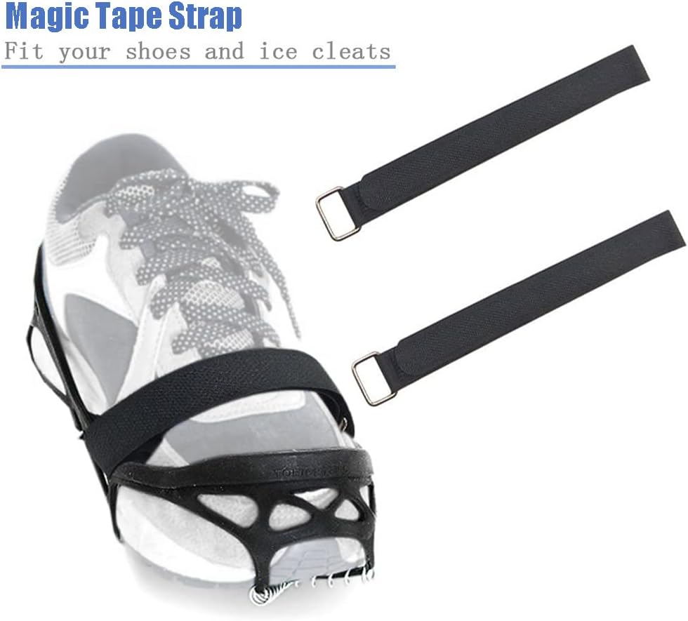 Ice Cleats, Highly Elastic Traction Cleats Grippers with Magic Tape Straps and Storage Bag, Anti Slip Walk Traction Cleats for Hiking Walking on Snow and Ice