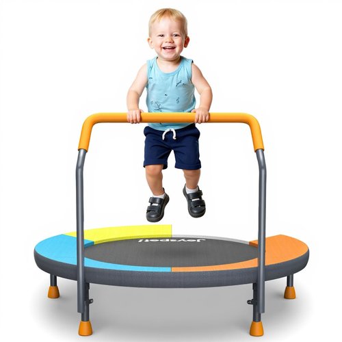3FT Foldable Trampoline for Kids - 36” Mini Small Trampoline with Handle Bar, Indoor Outdoor Fun, Height-Adjustable, Max Load 100LBS, Perfect Toddler Baby Jumping Mat for Fitness & Recreation