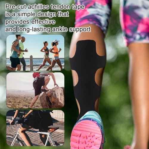 12pcs Precut Kinesiology Tape for Achilles Tendon, Waterproof & Breathable Athletic Heel Tape Enhance Elastic Sports Patch Strips Provides Stability Recovery for Achilles and Muscle Support