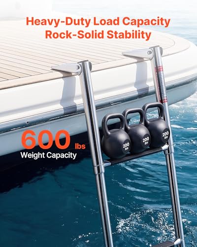 VEVOR 3-Step Stainless Steel Telescoping Boat Ladder - Folding Swim Deck Railing