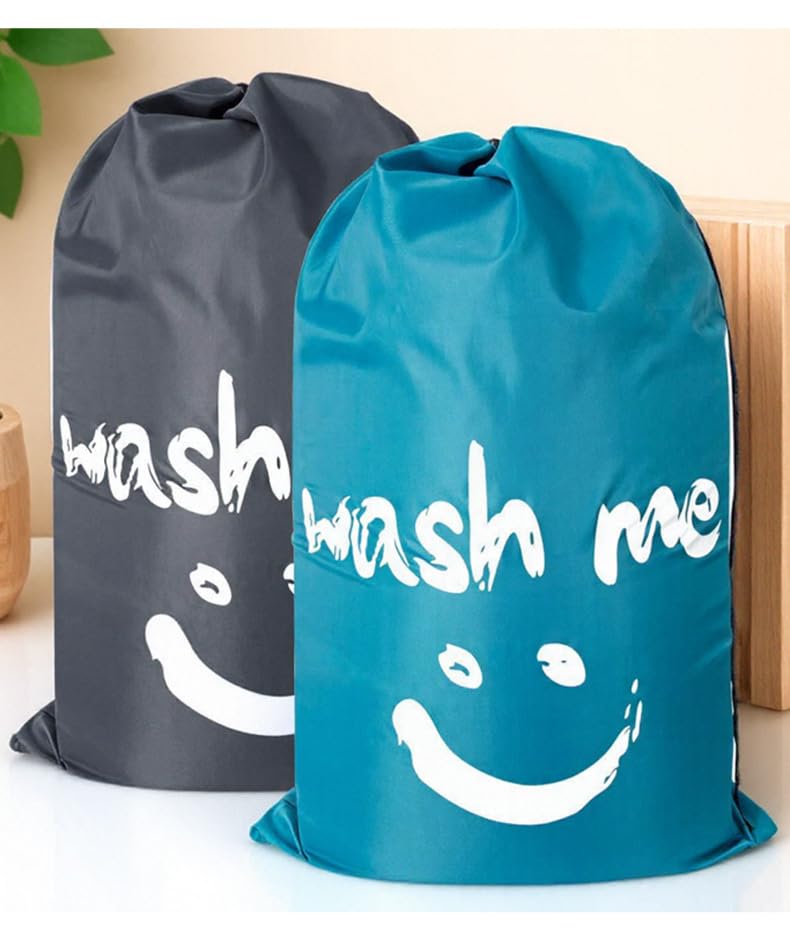 2 Pack Heavy Duty Travel Laundry Bags-Waterproof Drawstring Dirty Clothes Organizer for Camping,Gym&Hotels,Fits Laundry Baskets,Reusable Washable Storage Bags,Black+Blue.