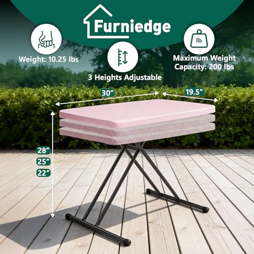 Pink Granite 30 Inch Adjustable Folding Table - Heavy Duty Utility Desk