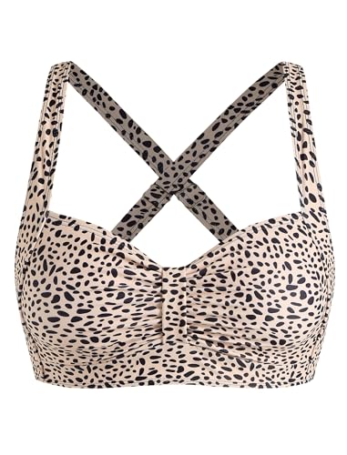 Women’s Ruching Padded Bikini Top - Leopard, Medium Size