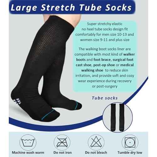 Walking Boot Sock Replacement Extra-Wide Knee High Socks for Foot Brace,Fracture Boot Men & Women 2 Pairs