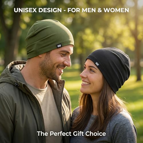 Longlong 2 Pack Summer Cooling Beanies - Breathable Skull Caps for Big Heads, Black & Army Green