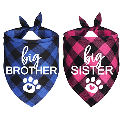 Pregnancy Announcement Dog Bandana - Blue and Pink Big Brother Big Sister Plaid for Dogs (Variation of THIS listing)