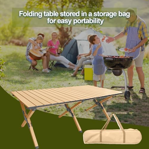 Natural Folding Camping Table with Carry Bag - Portable Aluminum Picnic & Beach Table
