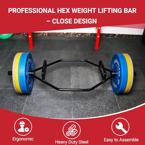 Fitvids Olympic 2-Inch Hex Weight Lifting Trap Bar with Long and Rotating Sleeves, 500-Pound Capacity, Open ?or Close Design, Alloy Steel, ?B?lack
