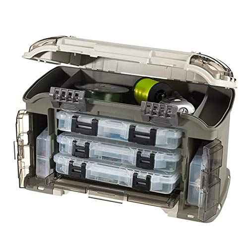 Plano Elite Series Ultimate Angled Tackle System, Graphite & Sandstone, Includes 6 StowAway Utility Boxes, Premium Tackle Storage for Fishing Gear and Accessories, Waterproof Case