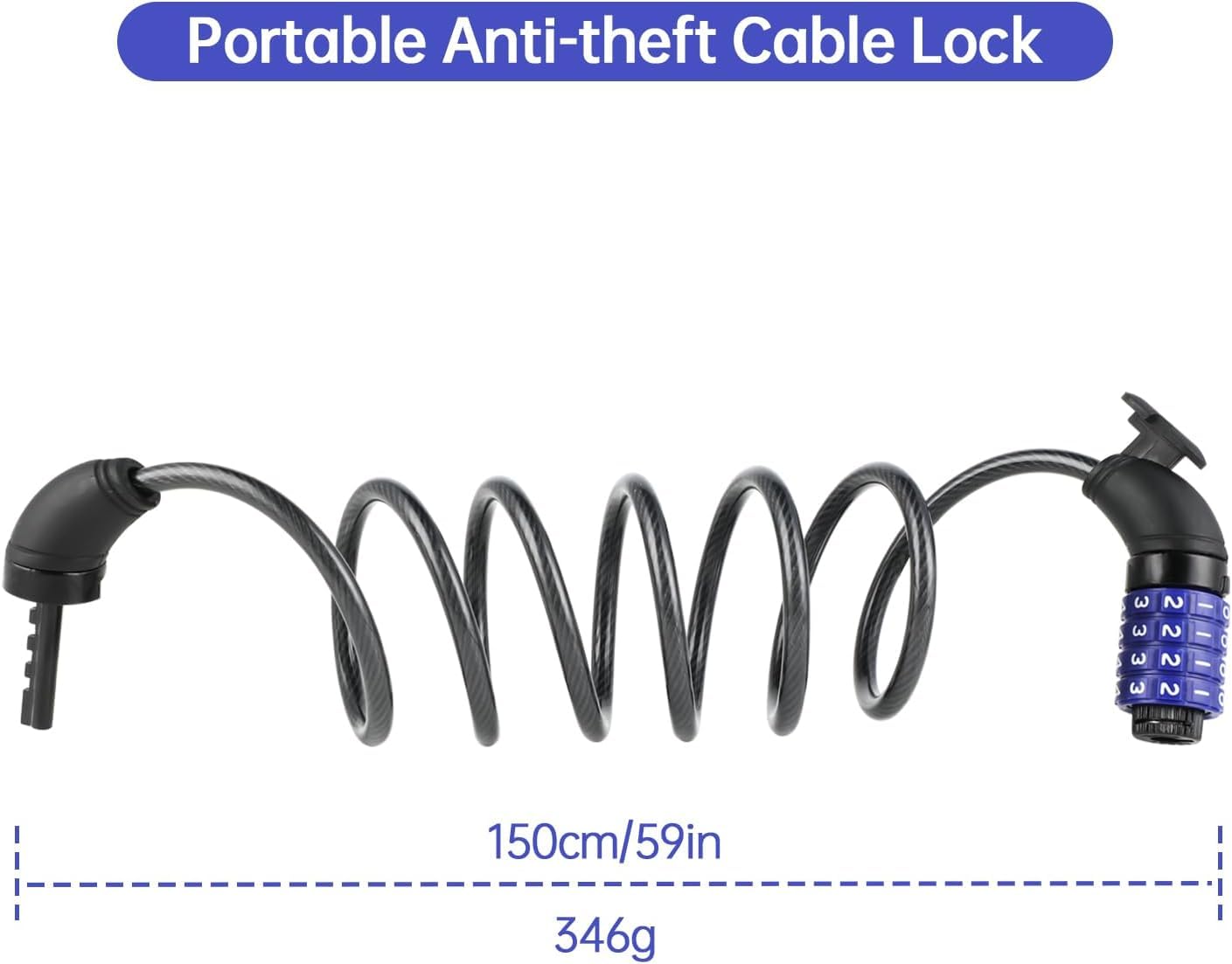 Bike Lock Cable,Anti Theft Cable Lock,4 Digit Security Resettable Combo Bike Lock, for E-Scooter, Electric Bike, Mountain Bike,Bicycle, Motorbikes