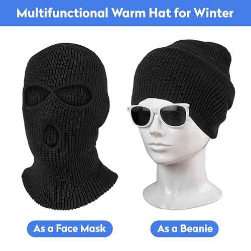 Pukavt 1-2 Pack 3 Hole Winter Knitted Mask, Full Face Cover Ski Mask Warm Balaclava for Skiing, Motorcycle, Snowboard