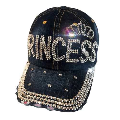 Popfizzy Bling Hat for Women, Rhinestone Baseball Cap, Bedazzled Distressed Denim Hats, Birthday Gifts for Women, Adjustable