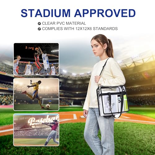 Oraben Clear Tote Bag Stadium Approved 12x6x12 with Black Main Pocket - Perfect for Sports Events and Work
