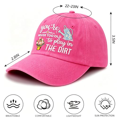 Pink Gardening Hat for Women - Adjustable Cotton Sun Hat with Embroidery, Retirement Gift Mom Grandma