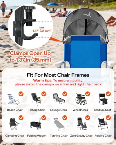 Sportneer Sun Shade Canopy for Chairs - Black, UPF 50+, Adjustable & Lightweight, 2 Pack