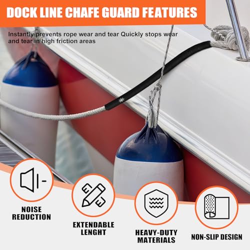 Removable Dock Line Chafe Guards 24 Inch Black Rope Protectors for Boats - Variation 4