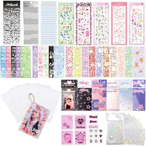 Kpop Photocard Holder Keychain Toploaders with Gift Sets, Holographic Card Sleeves & Stickers - Star II Variation