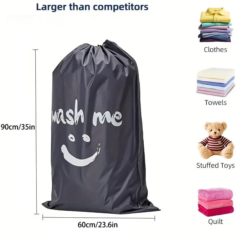 2 Pack Heavy Duty Travel Laundry Bags-Waterproof Drawstring Dirty Clothes Organizer for Camping,Gym&Hotels,Fits Laundry Baskets,Reusable Washable Storage Bags,Black+Blue.