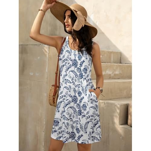 Women's Summer Dress 2025 Sleeveless Floral Boho Sundress Swimsuit Coverup Casual Loose Beach Vacation Tank Dresses