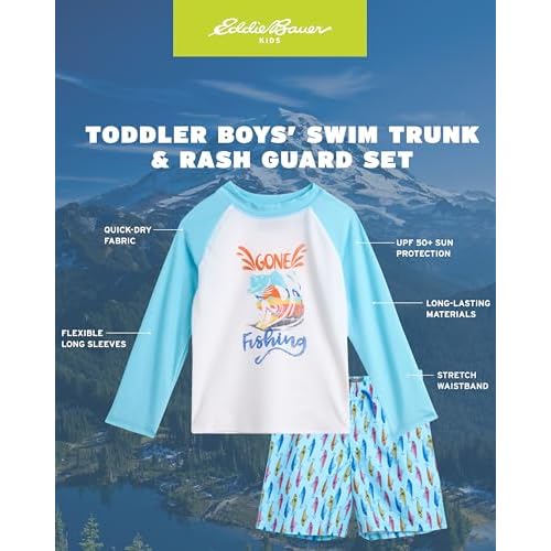 Eddie Bauer Toddler Boys' Rash Guard Set - 2 Piece UPF 50+ Quick Dry Swim Shirt and Trunks - Baby Boy Swimsuit (Sizes: 2T-4T)